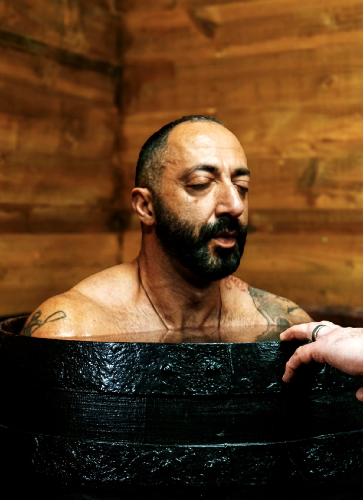 A participant focused on their breathing during a Cold and Breath session